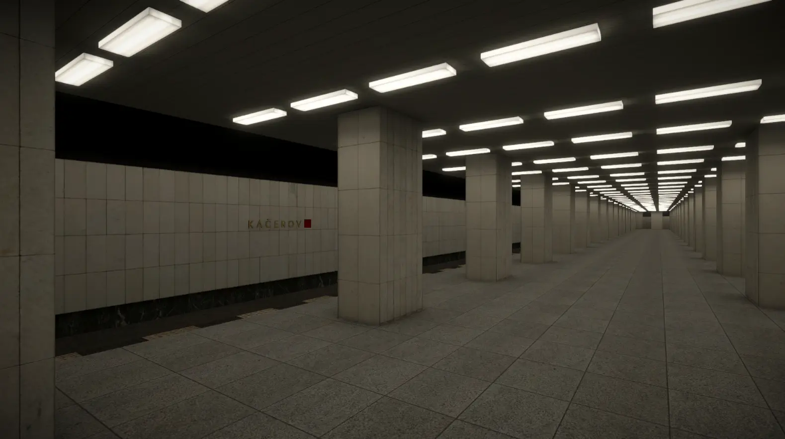 Development version of Kačerov station in Subway Simulator: Prague running in Unity