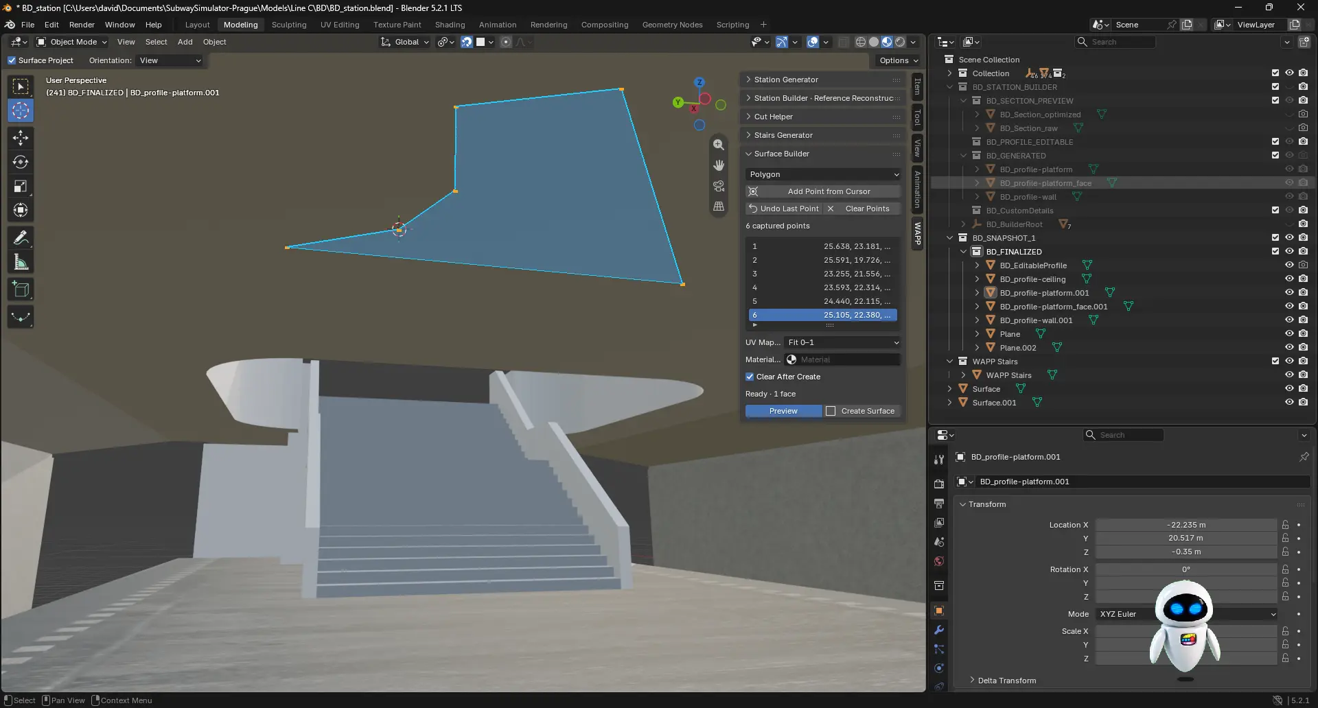 Saját Surface Builder eszköz Blenderben egy hatpontos felülettel